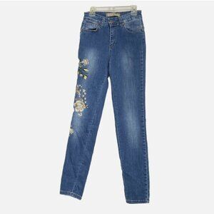 Women's Blue Embroidered Skinny Jeans